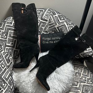 Joan & David Black Suede tall boots, 4.5”heel, size 8